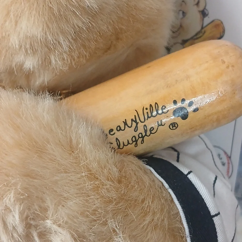Sandlot Cubs Teddy Bear in Baseball Outfit Collector LittleSlugger Real Wood Bat - Picture 5 of 12